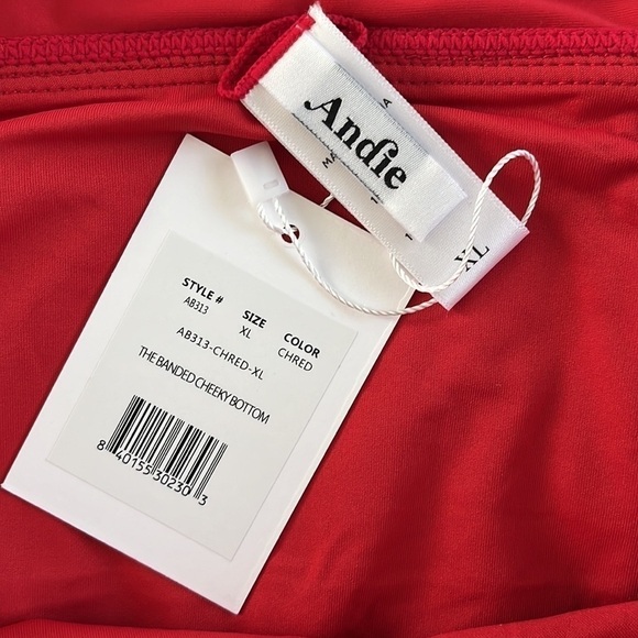 Andie Swim The Banded Cheeky Bikini Bottom in Cherry Red Size XL - Picture 6 of 8